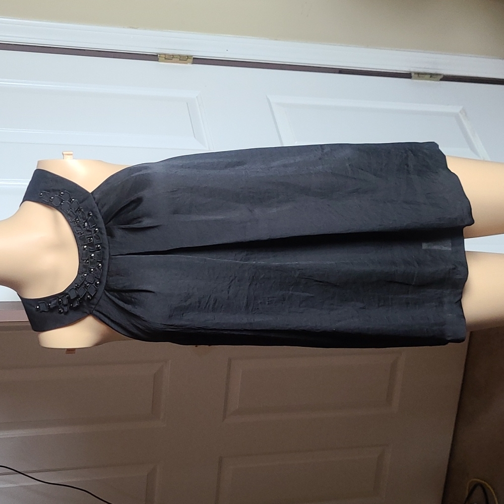 Michael Kors Woman's Black Polyester Sleeveless Bejeweled Collar Top